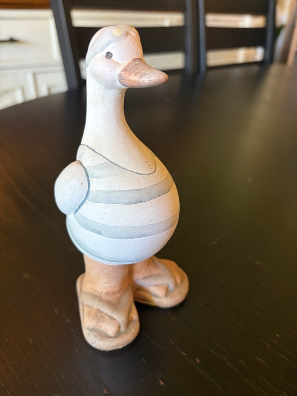 Ceramic Duck Figurine in White and Light Blue